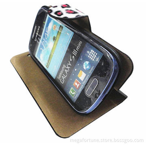Leopard Pattern Leather Case for Samsung Galaxy S3 Mini/8190, with Credit Card Holder and Bill Site
